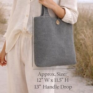 The Sak Crochet Tote Bag Gray Metallic‎ Knit Shoulder Bag Boho Handbag